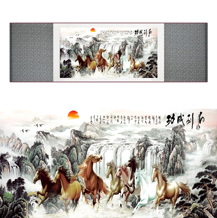 中国の馬のシルクの絵 最高品質 馬の絵 シルクの巻物 8つの馬の絵 Art Painting Horse Art Paintinghorse Painting Aliexpress