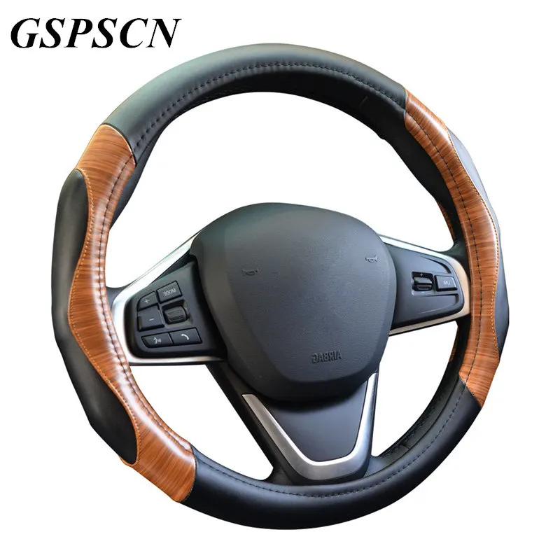 GSPSCN Car Luxurious Steering Wheel Covers with Massage Mat Wooden