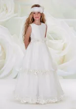 Vestidos de Primera Comunion Crew Neck Two Layers Floor Length White Dresses for First Communion Custom Communion Gowns white first holy communion dresses for girls beaded lace flower girls dresses vestidos de primera comunion party dress