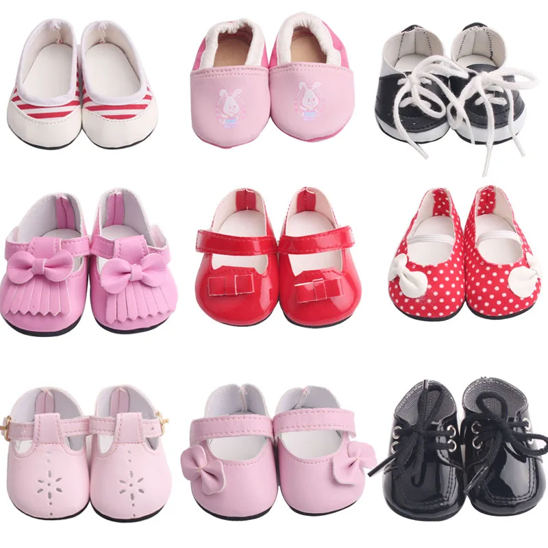 43 cm bébé poupées chaussures nouveau-né mignon bow robe chaussures bébé jouets noir baskets chaussure de sport ajustement américain 18 pouces filles poupée g2