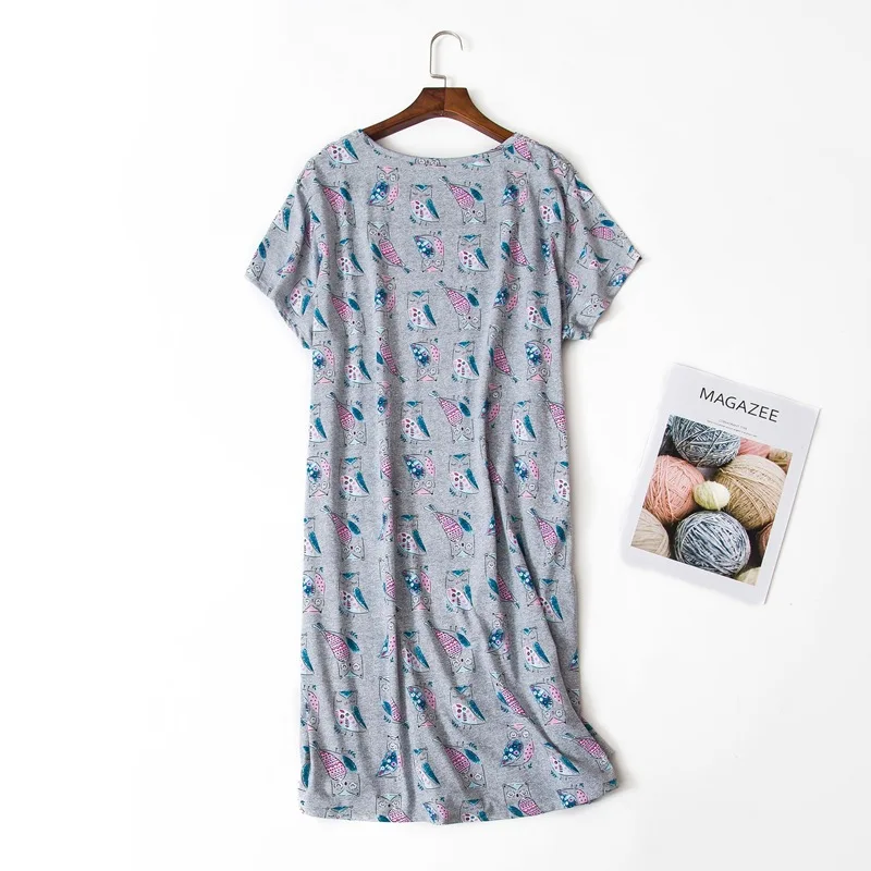 Летняя Повседневная Ночная рубашка с мультяшным принтом размера плюс 3XL для девочек, женские пижамы из хлопка, женское платье для сна с коротким рукавом и круглым воротником