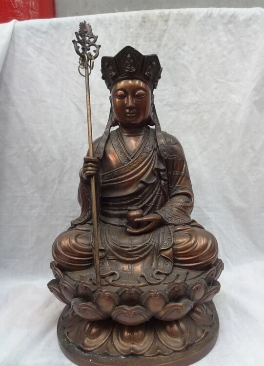 

005257 16" Chinese Pure Bronze Tang Priest TangSheng Monk Statue Bowl Ksitigarbha Joss