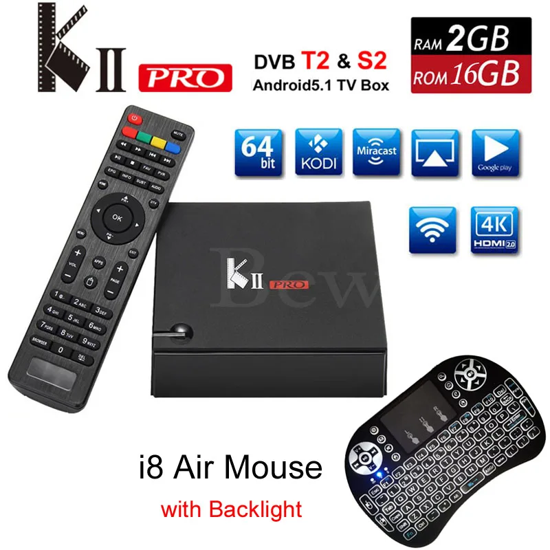 KII Pro Android TV Box 2GB 16GB DVB-S2 DVB-T2 Amlogic S905 Quad Core Wifi Bluetooth KODI Media Player 4K DVBT2 TVbox VS A95X X96