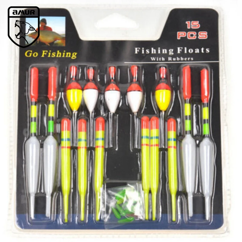 

15pcs/set Sea Fishing Floats Kit Vertical Buoy Floats Fishing Tackle Peche Assorted Size with Attachment Rubbers Fishing Lures