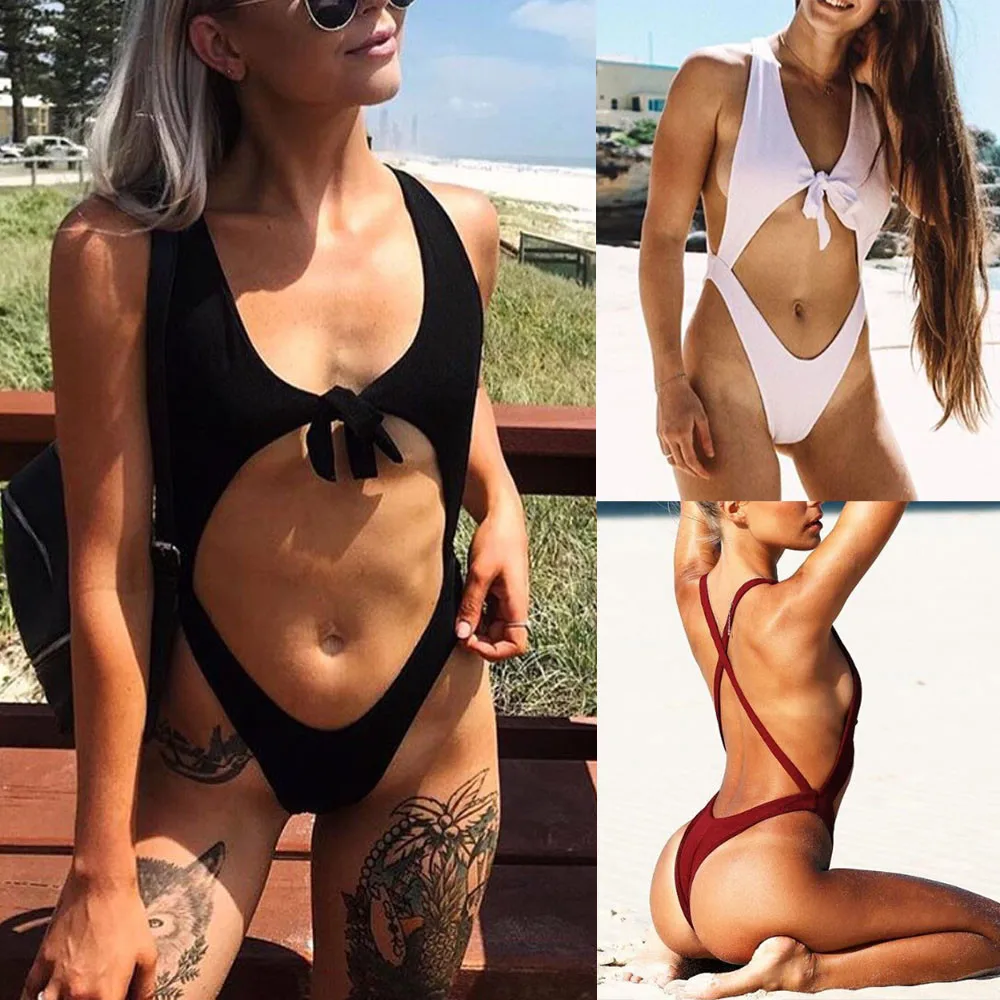 

Summer One-Piece Suits swimsuit female fused Women Sexy One Piece Bowknot Bikini Push-Up Padded Swimwear Swimsuit Jumpsuit mayo
