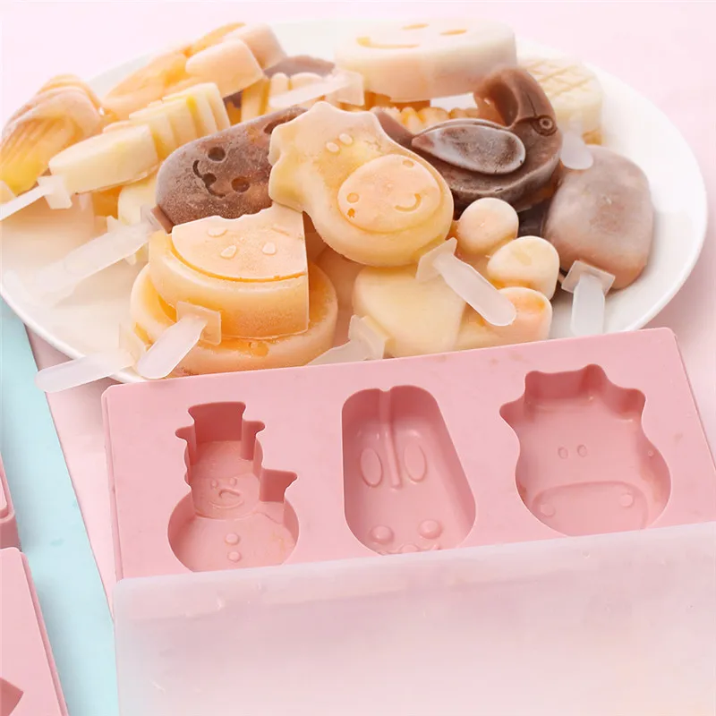 Covered Cartoon 3 Piece Ice Cream Ice Cube Mold Kitchen 2 Colors Multi-type Silicone Homemade Manual Diy Ice Cream Mold Home