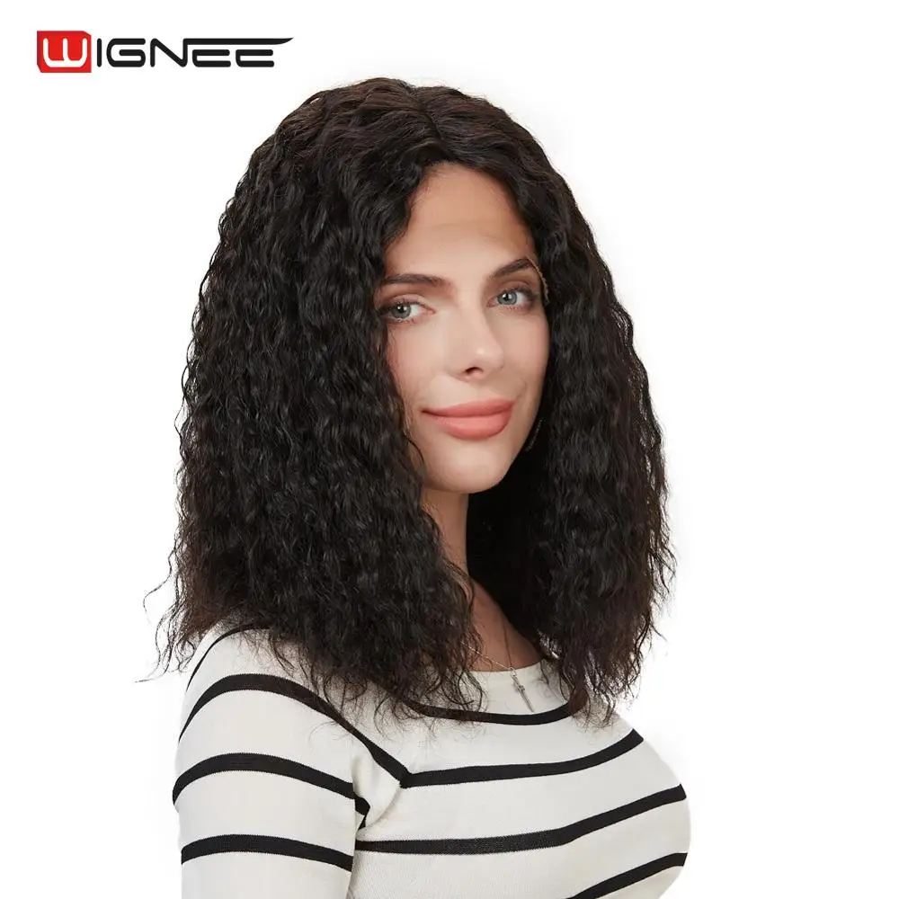 

Wignee Lace Front Afro Curly Human Hair Wig For Black Women Remy Peruvian Hair Middle Part Frontal Kinky Curly Glueless Lace Wig