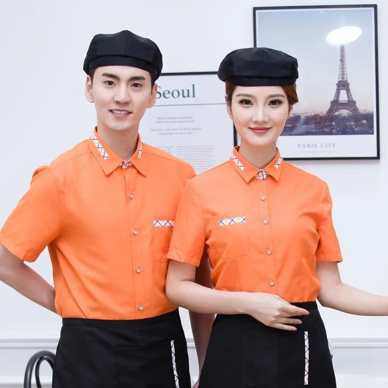 Hotel Staff Work Clothing Men Women Short-sleeve Restaurant Waiter Uniform Fast Food Waitress Unifo