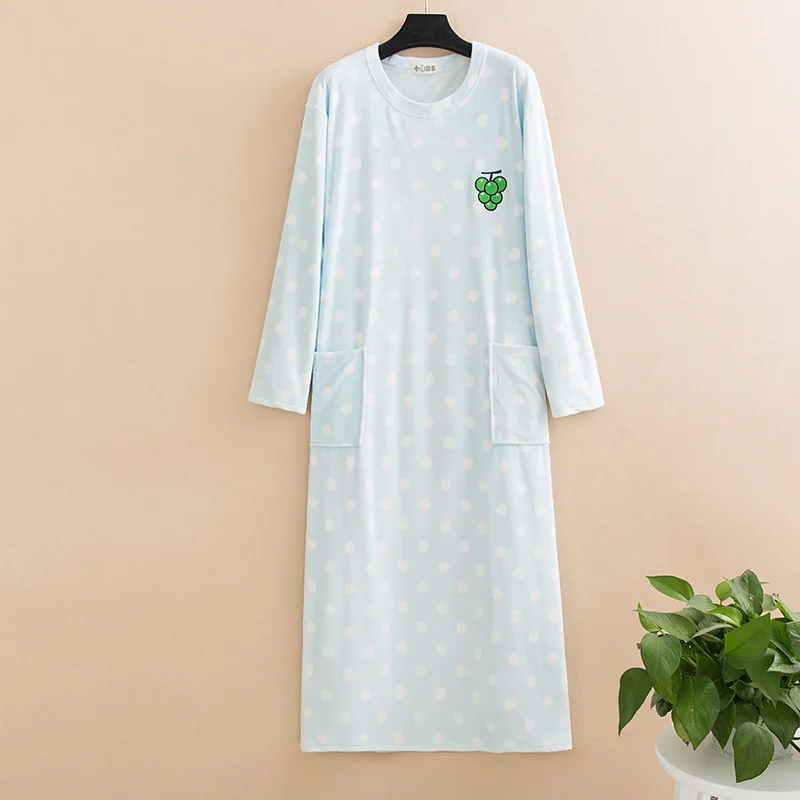 Autumn Nightgown Plus Big Size Women Sleepwear Stripes Winter super Soft Flannel Night Dress Long Sleeve Nightwear New - Цвет: Light Blue as chart