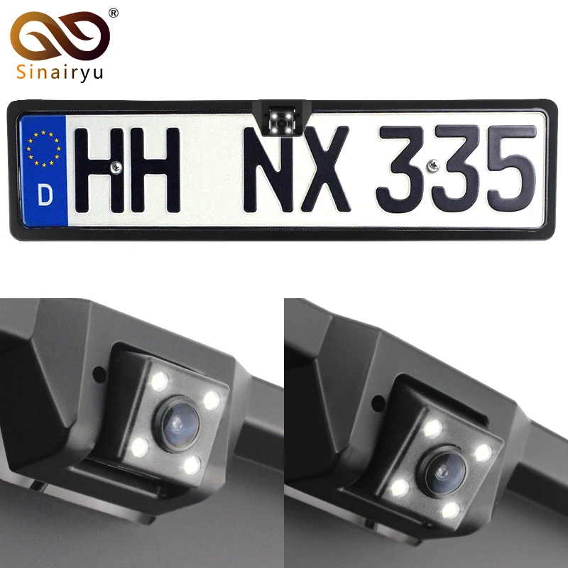 

Sinairyu European License Plate Frame Rear View Camera Auto Car Reverse Backup Parking Rearview Camera Night Vision 170 Degree