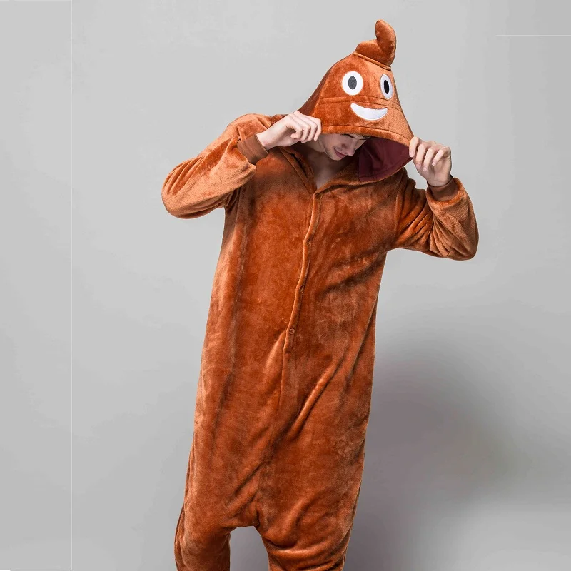 Косплэй Emjio Poo комбинезоны для мужчин взрослых с капюшоном Poop Kigurumi зимние Длинные