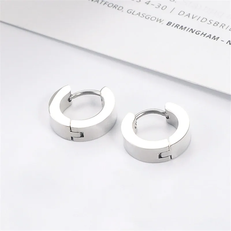 DoreenBeads Титановая Сталь модные Клипсы Серьги Серебро Золото Черный Круглый Круг Гладкий персональный подарок для мужчин, 1 шт