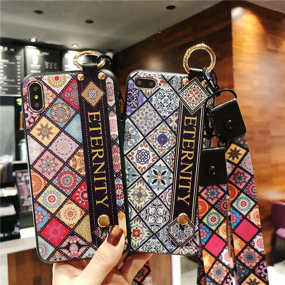 

Color Totem Phone Case for OPPO R17 Pro R15 R9 R11s A83 A73 Eternity Wrist Strap Silicone Soft TPU Covers for Oppo A7X A57 F9 K1