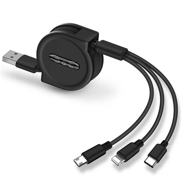 ACCEZZ 1,2 м 3 в 1 Выдвижной USB кабель для быстрой зарядки для iPhone X type C Micro USB для samsung S9 Xiaomi Mi5 портативные кабели - Цвет: Black