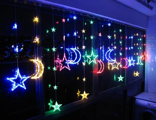 LED Christmas Lights Restaurant Curtains Partition Window Decoration LED Christmas lights restaurant curtains partition window decoration balcony color stars moon curtain lights, long 4M,high 1.1M - LED Christmas Lights Restaurant Curtains Partition Window Decoration