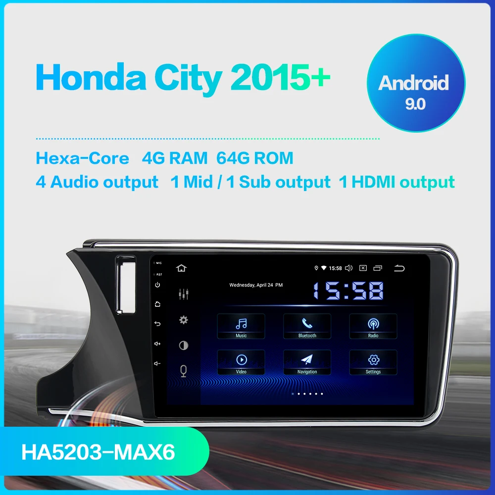 Discount 10.2" IPS Screen Android 9.0 Radio Car 1 Din for Honda City 2015 2016 2017 GPS 1080P Video DSP Left Right Hand Drive LHD RHD 1