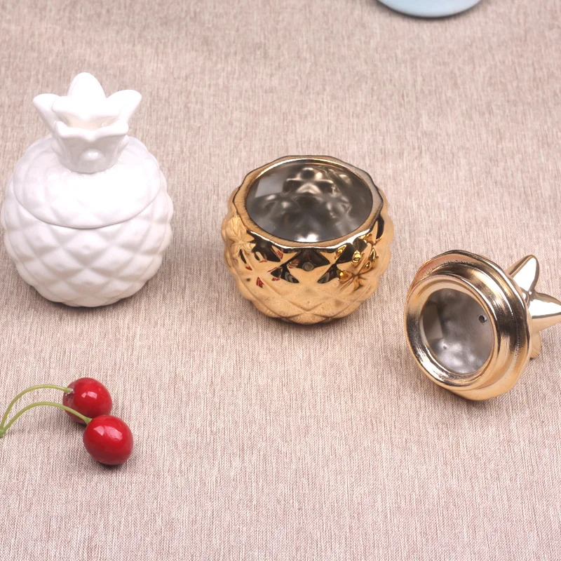 

Creative Ceramics Plating Pineapple Crafts Ornament Jewelry jar Storage tank Candy jar Key box Home Statue Decoration Gift