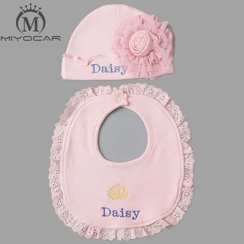 

MIYOCAR Personalised Any name Baby hat baby bib beautiful hat cotton baby bid hat and bib set bib and hat set, baby shower gift