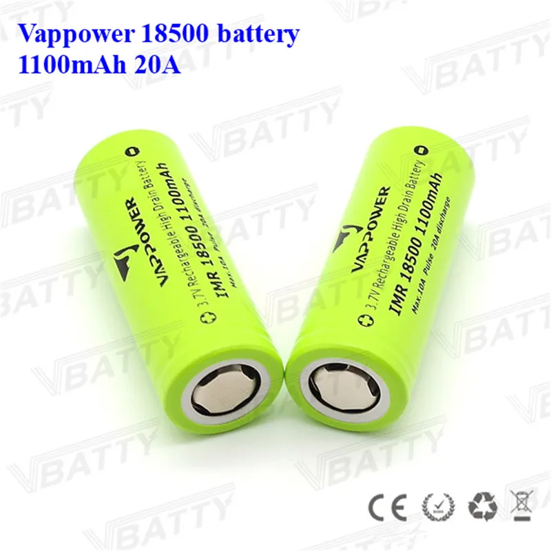 3,7 V 1100Mah IMR18500 литиевая аккумуляторная батарея Vappower 18500 1100mah 20A литий-ионная батарея для светодиодный фонариков