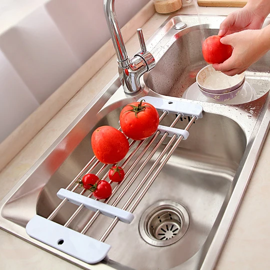 2016 retractable Stainless steel sink drainer Fruit Vegetable Shelf