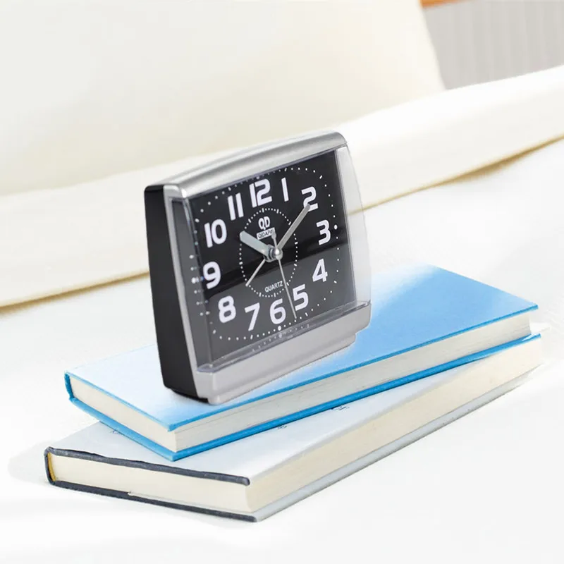 Small Square Bed Alarm Clock Transparent Case Compact Travel Clock Mini Mute Children Student Desk Watch