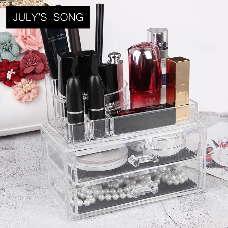 JULY'S أغنية واضح ماكياج المنظم صندوق تخزين كبيرة سطح المكتب PS المكياج المنظم منظم أدوات التجميل تخزين الأدراج المنظم