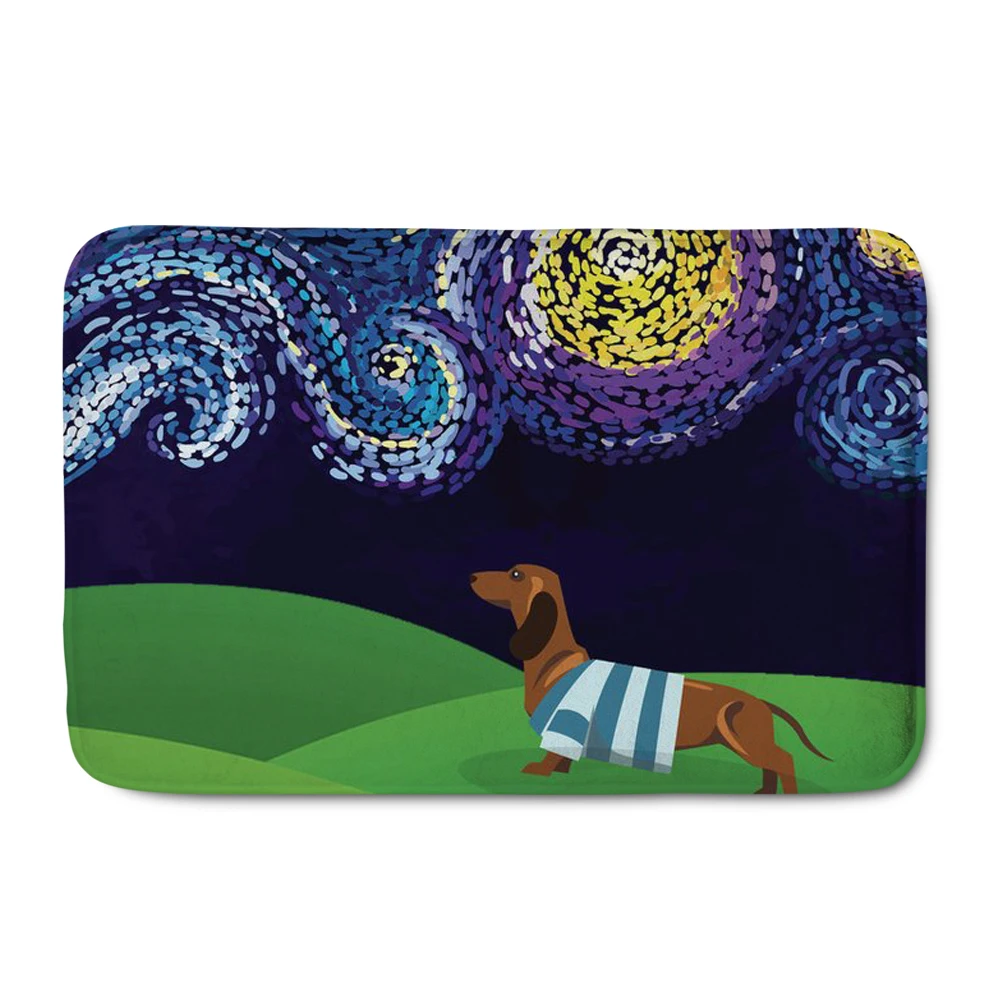 

Novelty Starry Night Dachshund Dog Pug Print Outdoor Doormat Non-slip Entrance Front Door Mats Welcome Rug Carpet Home Decor