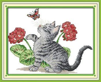 

Baby cat play with butterfly DMC Cross Stitch 14CT 11CT DIY Needlework Counted Cross stitch Kits For Embroidery Cross Crafts