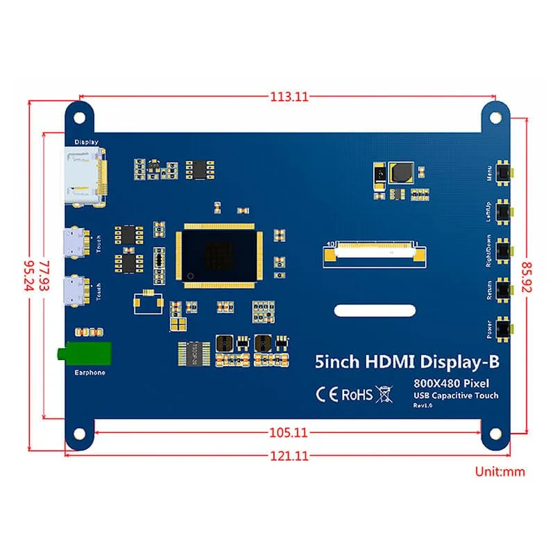 Elecrow 5 inch Touchscreen Portable Monitor HDMI 800 x 480 Capacitive Touch Screen LCD Displays Ras
