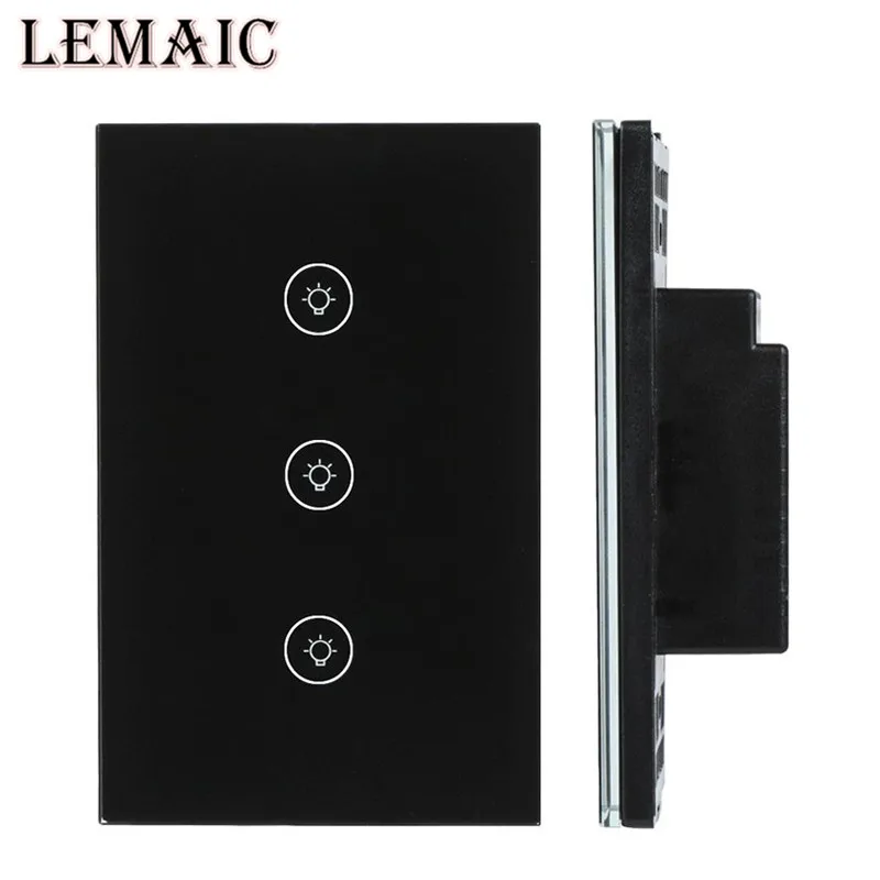

LEMAIC US Plug 3 Gang 1 Way WiFi Smart Home Switch Wireless Light Lamp LED Wall Touch Switch Work With Amazon Alexa Google Home