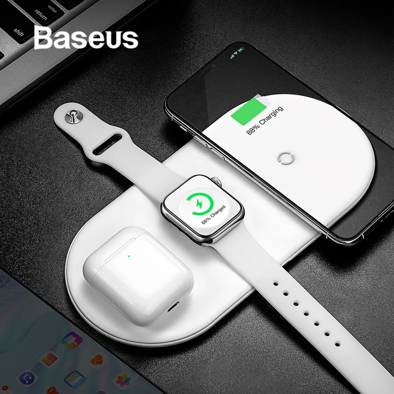 

Baseus 3 in 1 Qi Wireless Charger Pad for iPhone X XR XS Max Fast Wireless Charger for Apple Watch Series 4/3/2/1 for Airpods