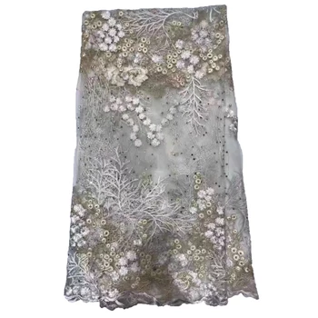 

2019 5yards Beaded African Lace Fabric Latest Nigerian Lace Fabrics Hot Selling French Mesh Lace Fabric For WeddingHX1498-2