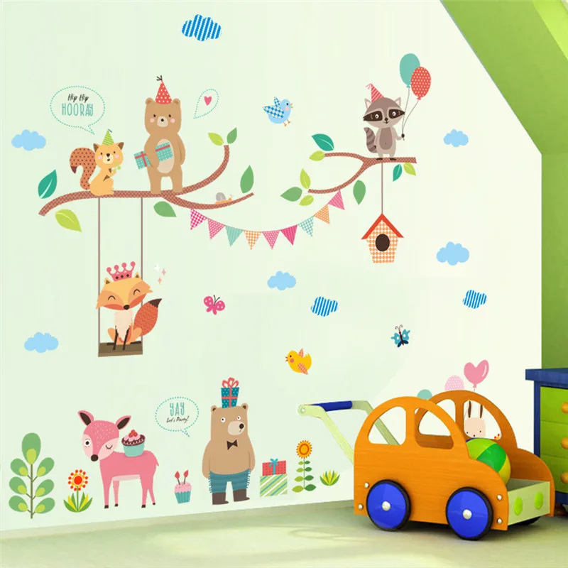 Forest Jungle Wild Animals Wall Sticker For Kids Rooms Wall Decal Mural Shop Store Window Home Decor New Year Gift