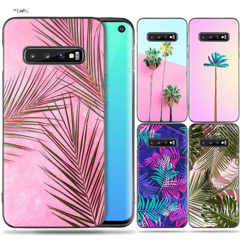 

Silicone Case Coque for Samsung Galaxy S8 S9 S10 Lite Plus S10e 5G S7 Edge S8+ S9+ S10+ Note 8 9 Pink Palms