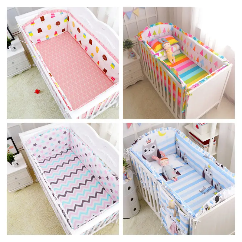 5pcs Baby Crib Bumper Soft Breathable Cotton Bed Protector For Kids Crotch To The Cot Bedding Set For Children