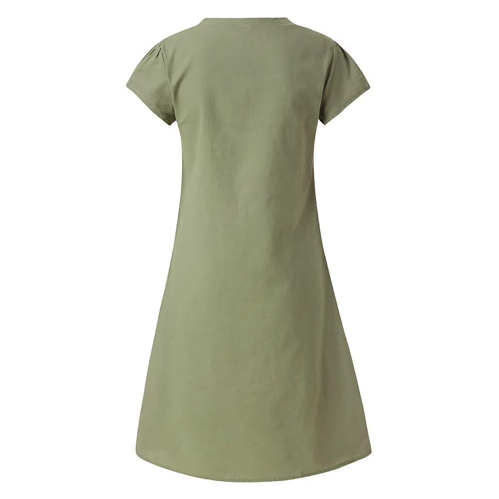 JAYCOSIN Spring New Casual V-Neck Cotton and Linen Dress Women Summer Style Cotton Casual Plus Size Ladies Dress 2020