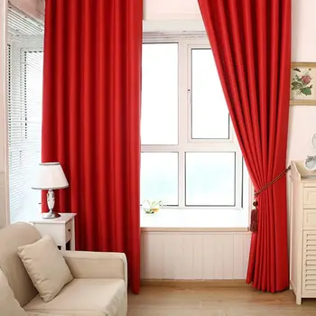 

Solid Heavy Thick Panels Foam Blackout Black Red Grommet Window Curtain Scarves