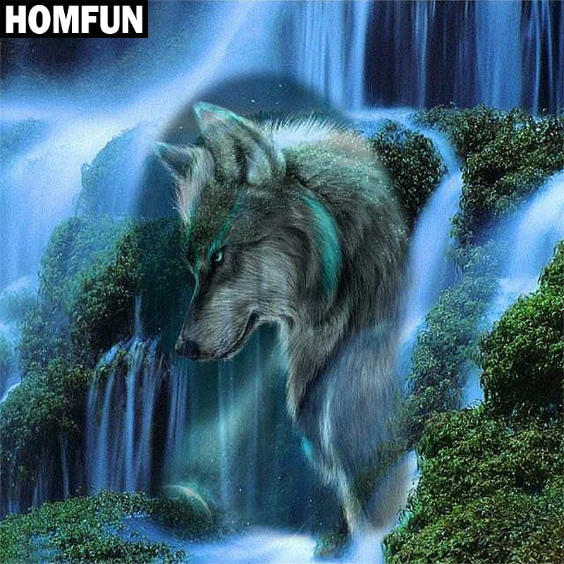 HOMFUN Full Square/Round Drill 5D DIY Diamond Painting &quotWaterfall Wolf&quot 3D Embroidery Cross Stitch Rhinestone Decor Gift | Дом и сад