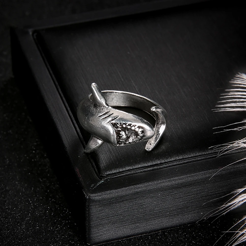2 Pcs/set Punk Personality Shark Opening Silver Ring Women Charm Party Jewelry Accessories Christmas Gifts