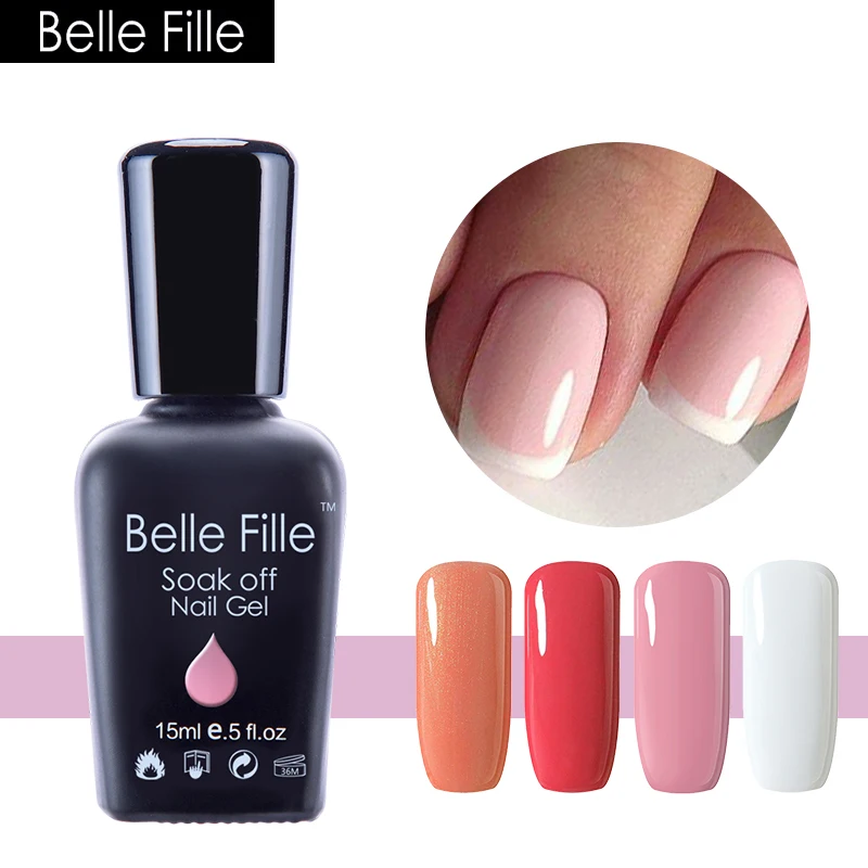 

BELLE FILLE 15ml Gel Nail Polish White Color Nude Pink Color Varnish for French Art Design Nail Gel Polish Hot Fashional Makeup