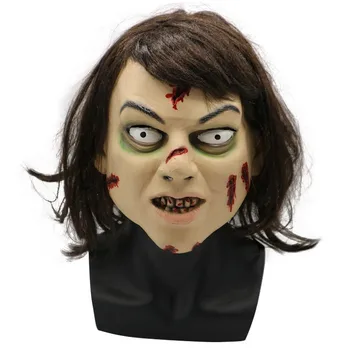 

Women Black Hair Full Head Mask Melting Zombie Bloody Undead Horror Adult Latex Scary Insane Masquerade Party Halloween Mask