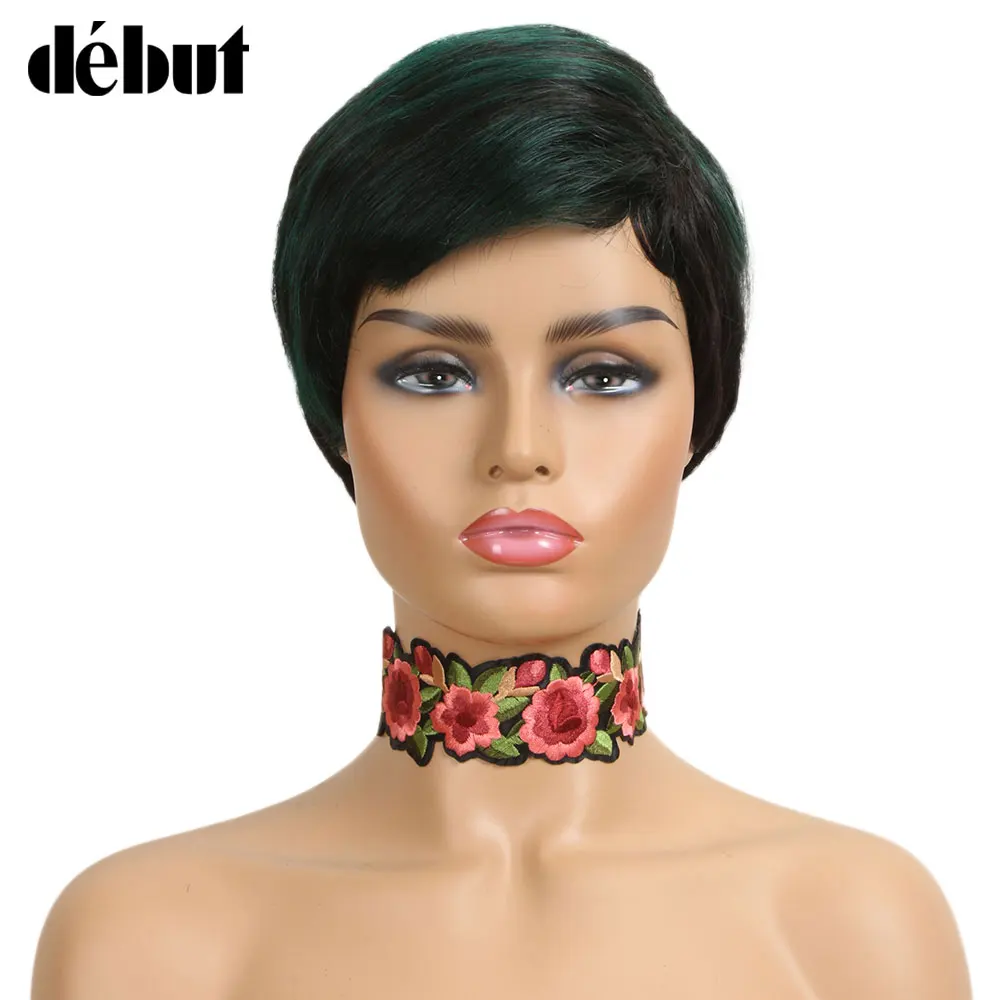 Debut Colored Human Hair Wigs For black women Remy Brazilian Short Bob DYF1B/Green | Шиньоны и парики