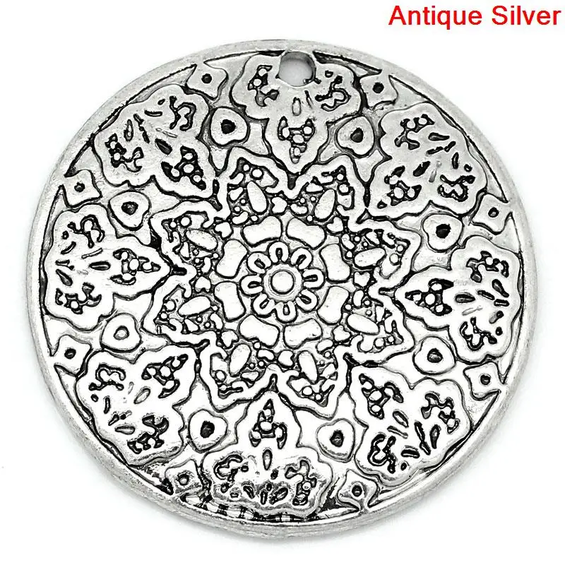 

Zinc metal alloy Charm Pendants Round Antique Silver Pattern Pattern 28mm(1 1/8") Dia, 2 PCs new