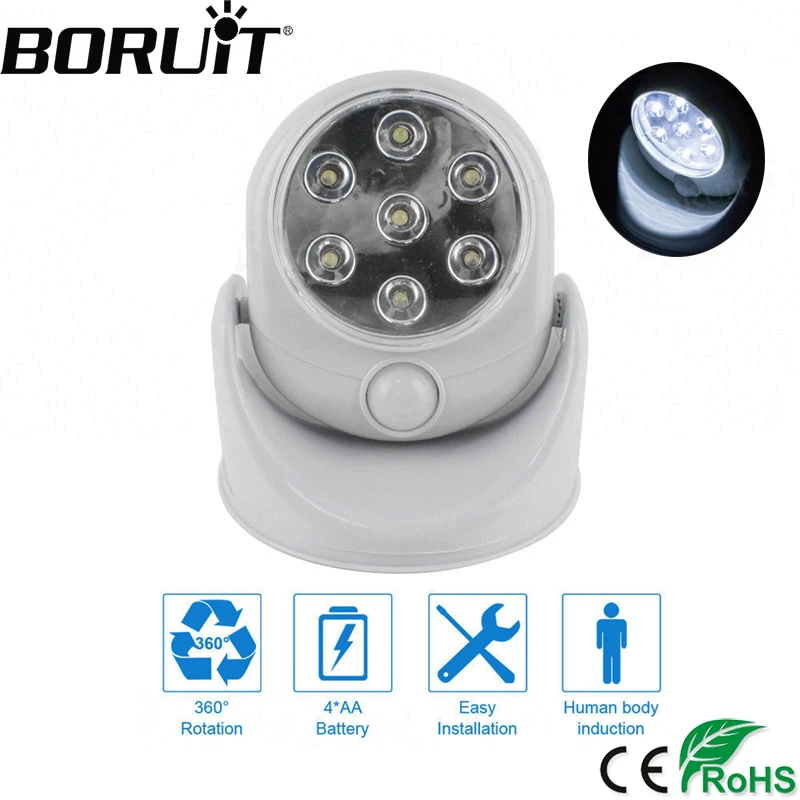 

Boruit 5W 7 LED 360 Degree Rotation Night Light with PIR Motion Sensor Novelty Brightness Porch Lights Wall Lamp Outdoor Light