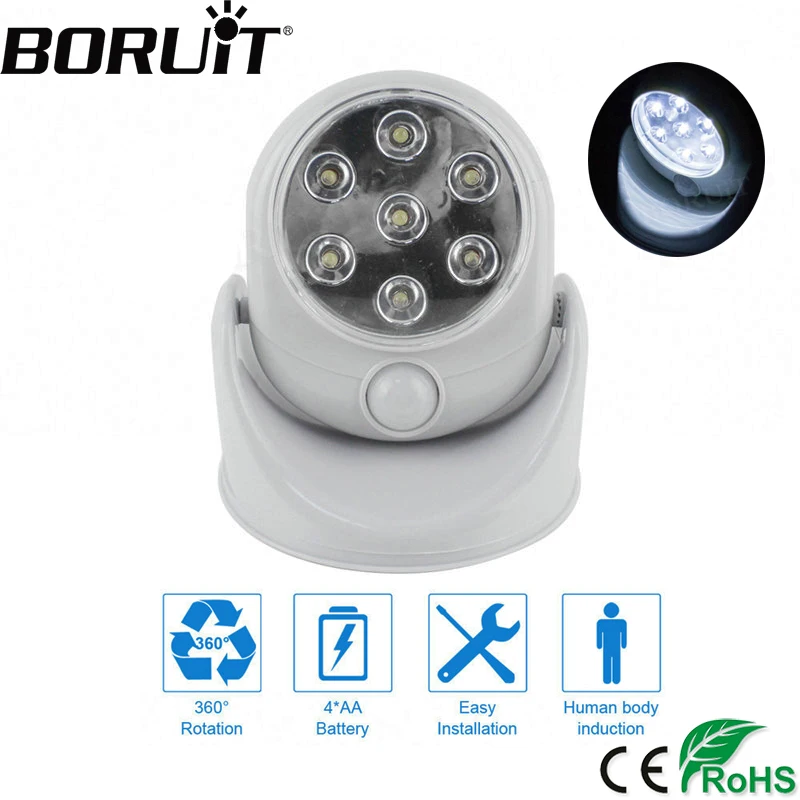 Boruit 5W 7 LED 360 Degree Rotation Night Light with PIR Motion Sensor Novelty Brightness Porch Lights Wall Lamp Outdoor Light portable led handbag lamp novelty funny egg light outdoor suspension handbag bag lighting night light sos flashing lights