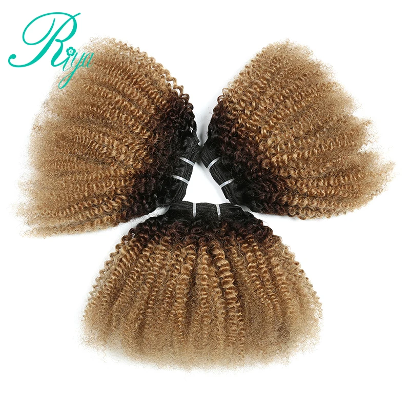 

1B 4 27 Color 4B 4C Pattern Mongolian Afro Kinky Curly 3 Bundles 100% Human Hair Weave Ombre Remy Hair Extensions Riya Hair