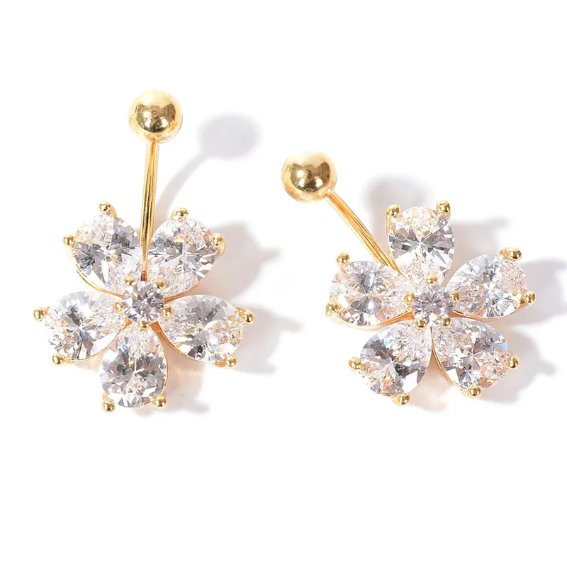 

Trendy Flower Gold-color Cz Navel Percing Pink Clear Color Cubic Zirconia Belly Button Rings Body Jewelry Gift Box