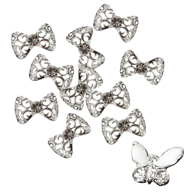 

10 x Nail Design Nail Sticker Nail Art Sticker Slices Glitters DIY Decorations & Silver White Butterfly 10 Pieces Silver 3D Al