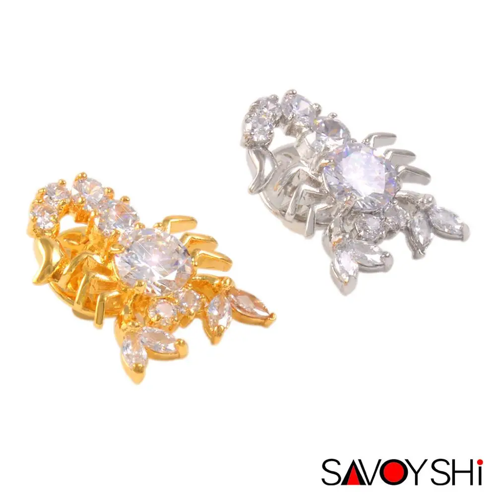 Мужская брошь в форме скорпиона из циркония SAVOYSHI праздничная с лацканами