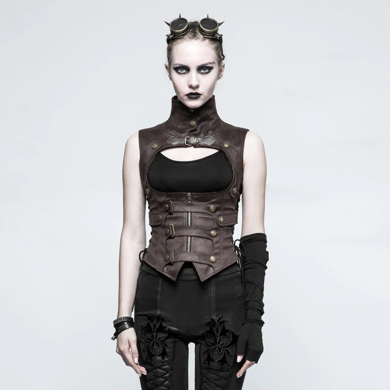

Women Fashion Gothic Style Sexy Wasitcoat Steampunk Vintage Women Vest Cosplay Halloween Stand Collar Sexy Vest